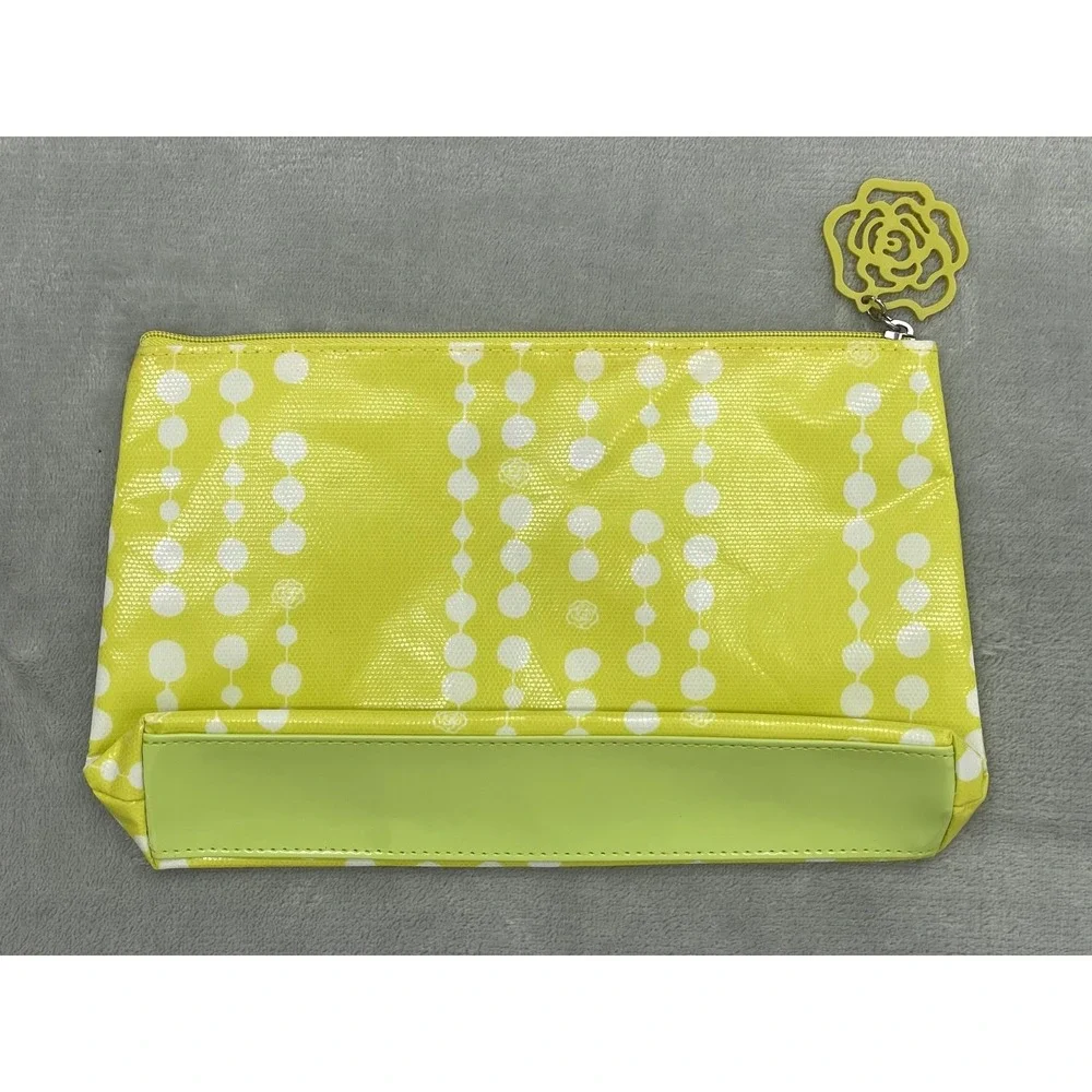 Lancome Makeup Bag Yellow White Dot Cosmetic Pouch Rose Zipper Large